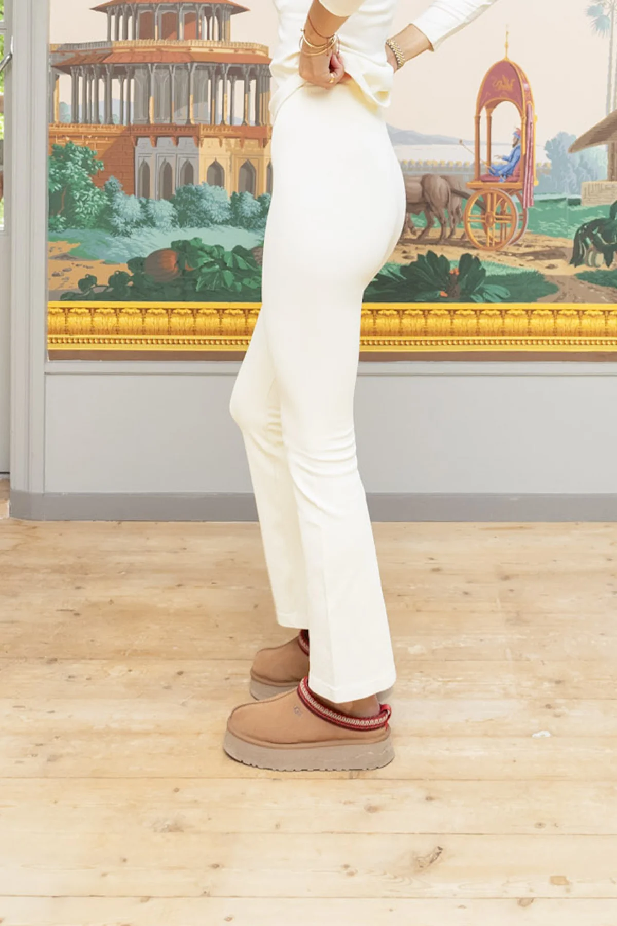 Flare Ribbed Tights Cream - Image 4