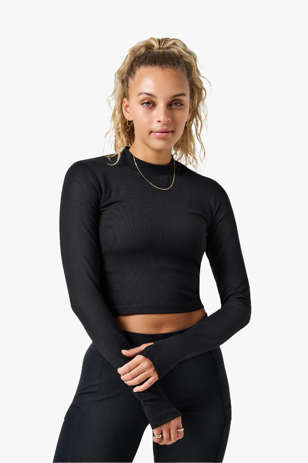 Soft Rib Mock Neck Long Sleeve - Image 3