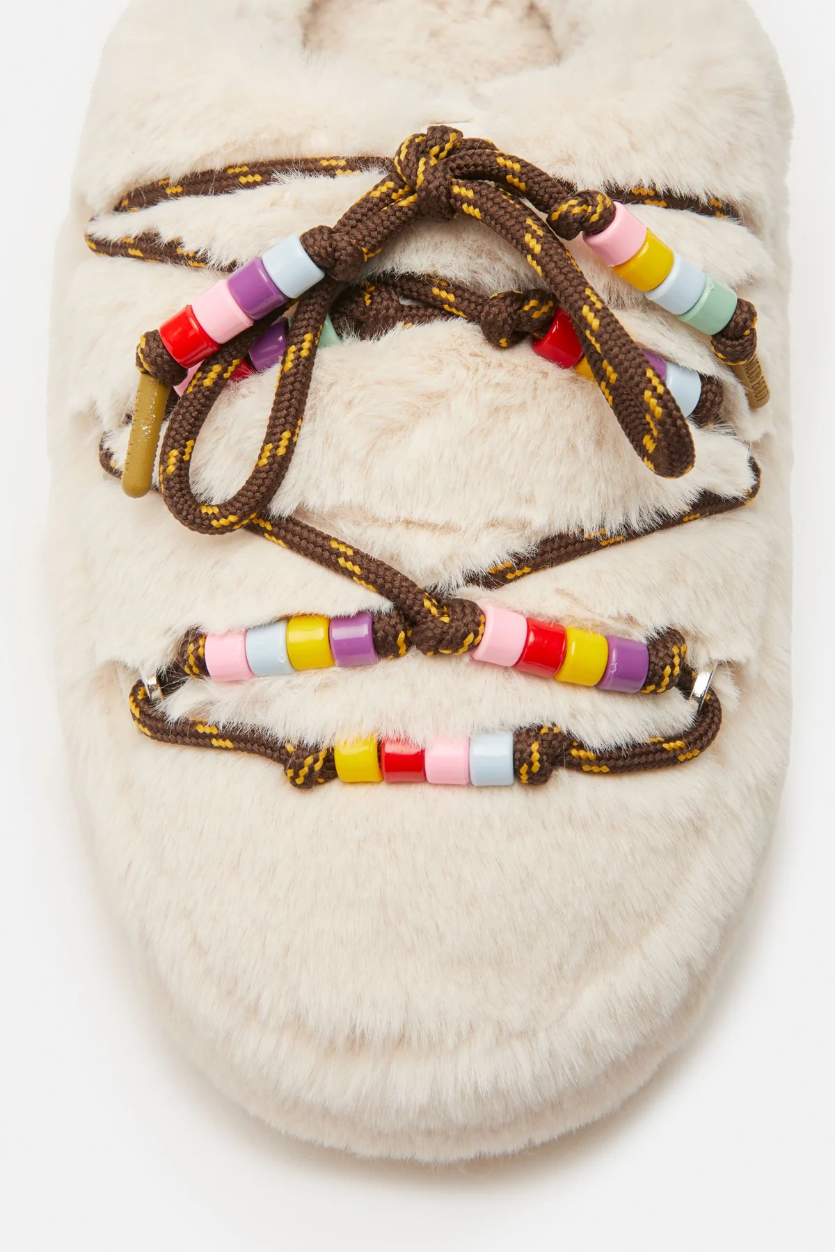 Faux-fur Beads Cream Mules - Image 3