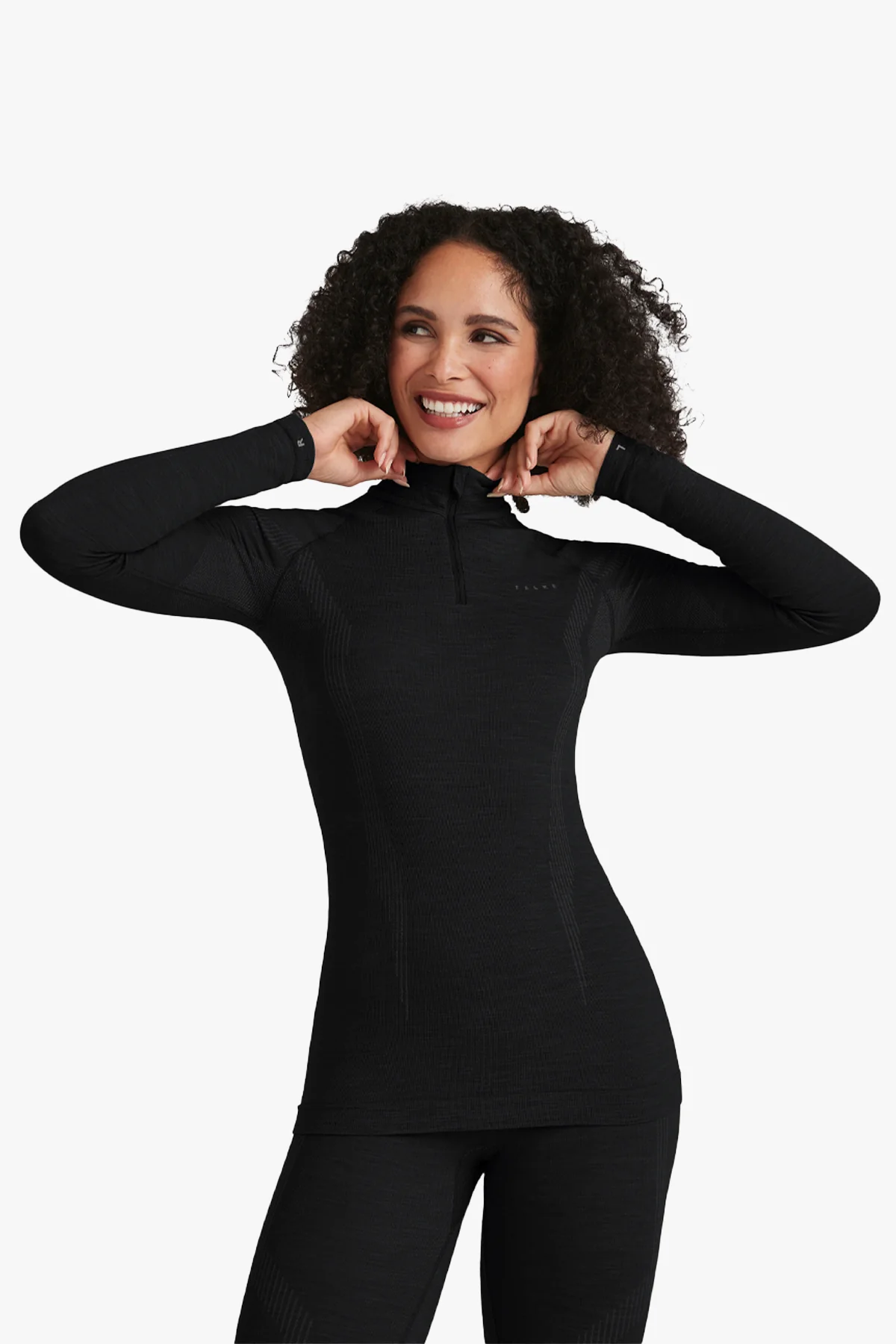 Women long sleeve Half-Zip Wool-Tech Black - Image 3